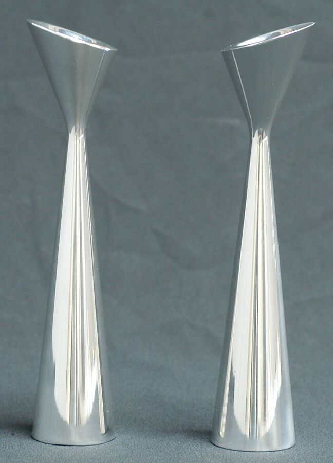 Nova (Hollowware, Metal Alloy) Pair of 8" Candlesticks by Nambe-1