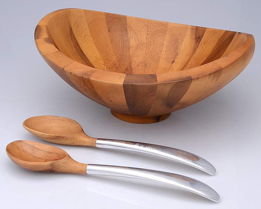 Butterfly (Hollowware, Metal) 3pc Wooden Salad Set (2 Servers & Bowl) by Nambe-1