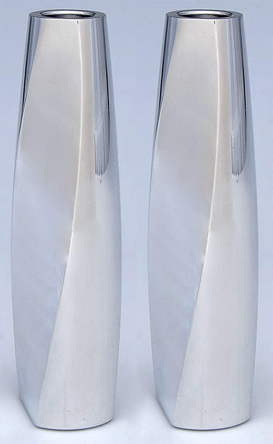 Twist (Hollowware, Metal) Pair of 7" Candlesticks by Nambe-1