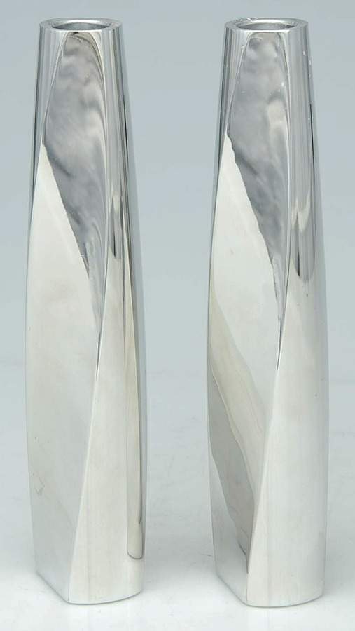 Twist (Hollowware, Metal) Pair of 9" Candlesticks by Nambe-1