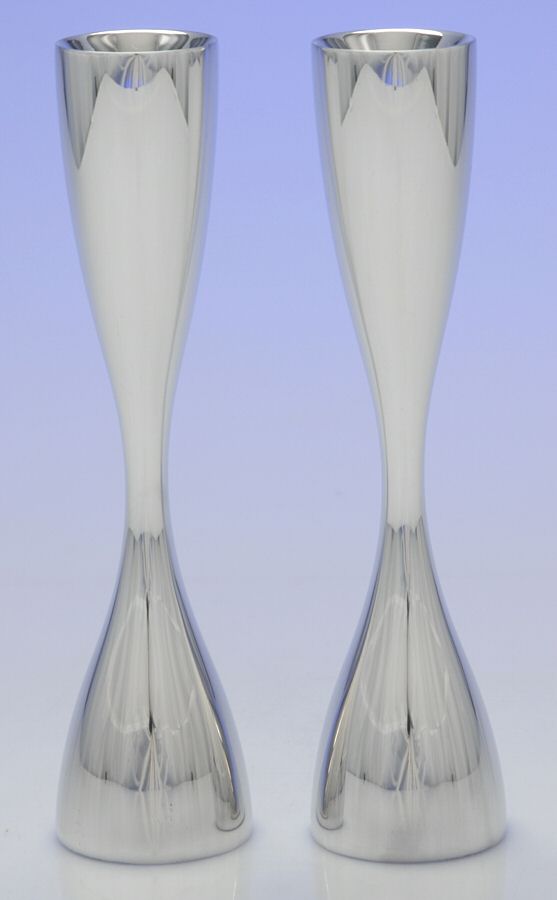 Flare (Hollowware, Metal) Pair of 8" Candlesticks by Nambe-1