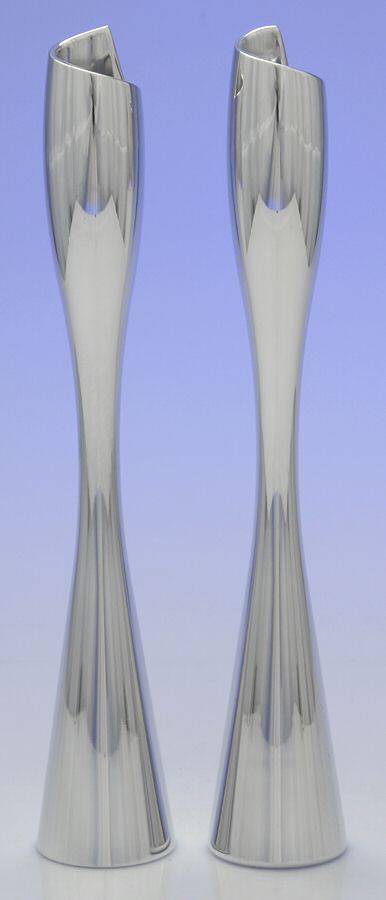 Spiral (Hollowware, Metal) Pair of 11" Candlesticks by Nambe-1