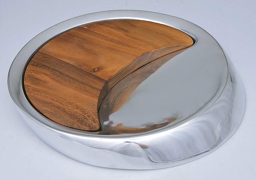 Eclipse (Hollowware, Metal) Cheese Plate with Wood Insert by Nambe-1