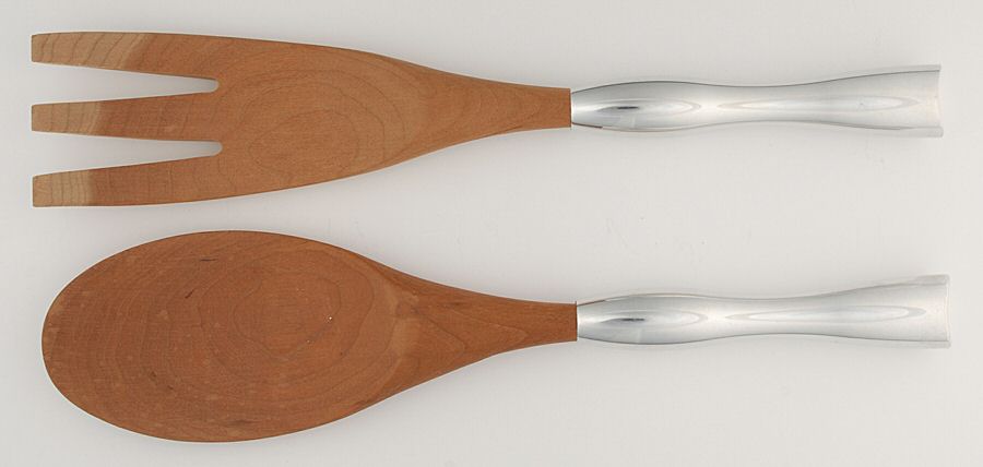 Cherry (Hollowware, Metal) Salad Set-2 Pc/Wooden Bowl Oversize by Nambe-1