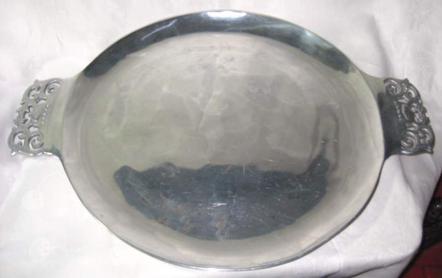 220 (Metal Alloy, Hollowware) 15" Handled Round Tray by Nambe-1