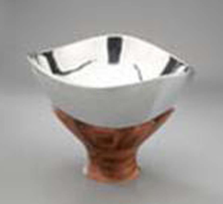Cradle (Alloy, Wood, Hollowware) 12" Round Serving Bowl W/Wood Cradle by Nambe-1