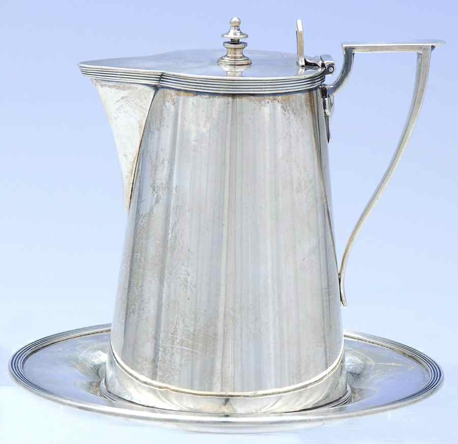 60 (Sterling, Hollowware) Individual Syrup Pitcher with Underplate by Newburyport-1