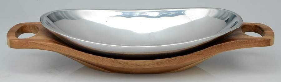 Wedge (Hollowware, Metal) Wood Cradle for Oval Server Bowl by Nambe-1