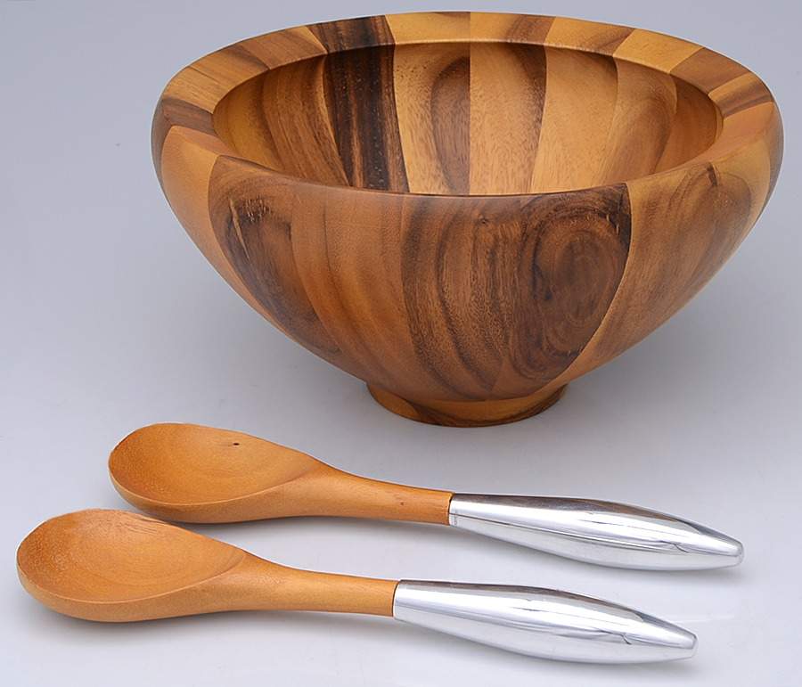 Yaro (Hollowware, Metal) 3pc Wooden Salad Set (2 Servers & Bowl) by Nambe-1