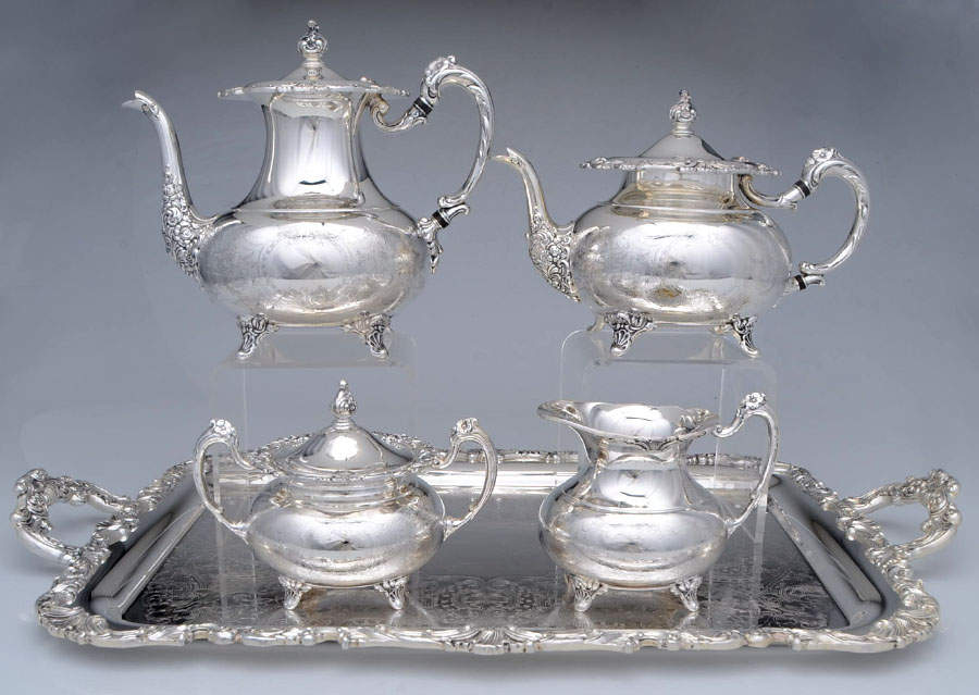 Ascot (Silverplate, Hollowware) 5 Piece Tea Set (PCP, PTP, PCR, PSU, PWTMF) by Oneida Silver-1