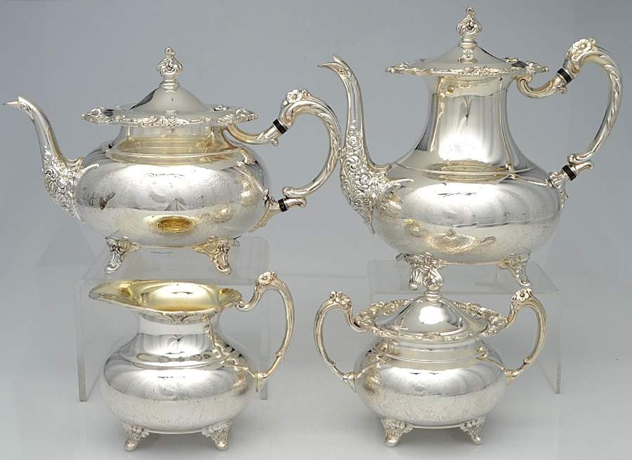 Ascot (Silverplate, Hollowware) (4 Piece) Silverplate Tea Set by Oneida Silver-1