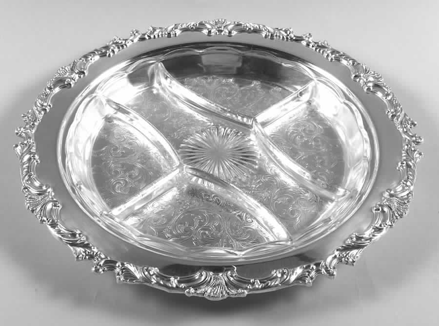Ascot (Silverplate, Hollowware) 5 Part Relish with Glass Divided Liner by Oneida Silver-1