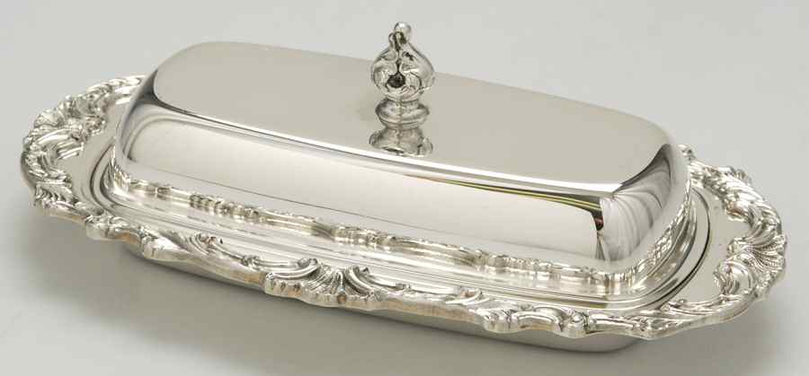 Ascot (Silverplate, Hollowware) 1/4 Pound Covered Butter & Liner by Oneida Silver-1