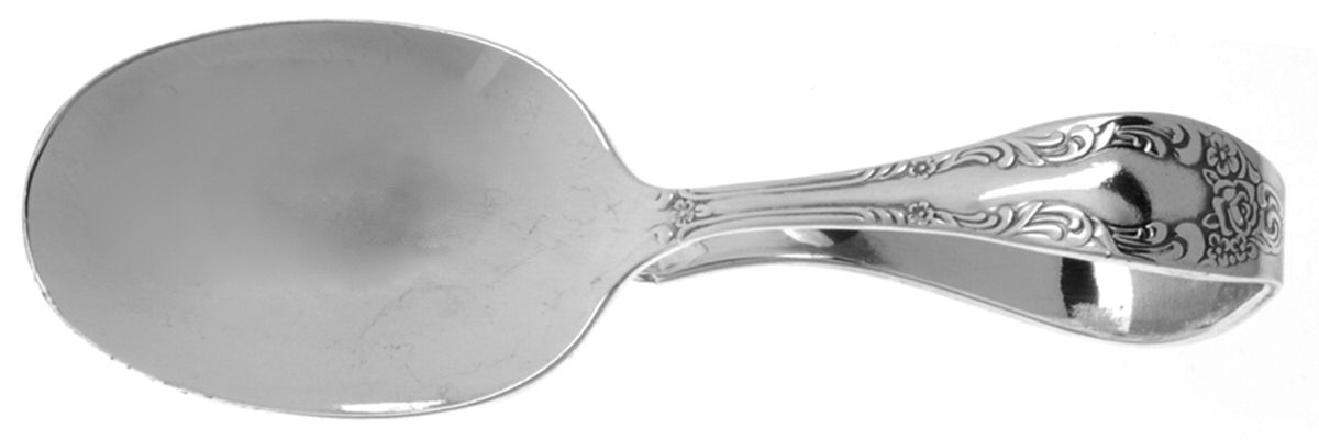 Baroque Rose (Silverplate, 1967, USA) Curved Handle Baby Spoon by Oneida Silver-1