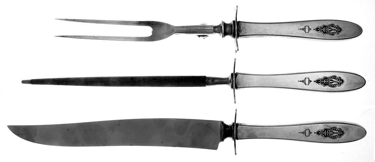 Bird of Paradise (Silverplate, 1923) Large 3-Piece Roast Carving Set w/ Stainless Blade by Oneida Silver-1