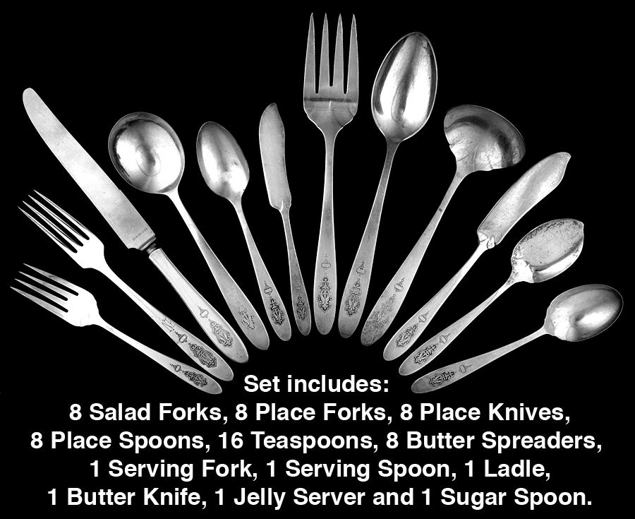 Bird of Paradise (Silverplate, 1923) 62 Piece Set by Oneida Silver-1