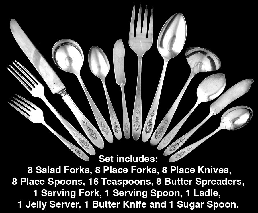 Bird of Paradise (Silverplate, 1923) 62 Piece Set by Oneida Silver-1
