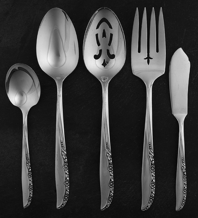 Brittany Rose (Silverplate, 1948) 5 Piece Hostess Set by Oneida Silver-1