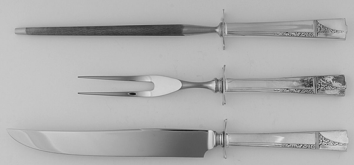 Caprice (Silverplate, 1937) Small Steak 3-Piece Carving Set with Stainless Blade by Oneida Silver-1