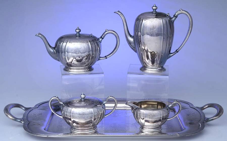 Chelsea (Silverplate, Hollowware) 5-Piece Silverplate Tea Set (with Tray) by Oneida Silver-1