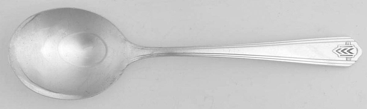 Chevron (Silverplate, 1930) Round Bowl Soup Spoon (Cream Soup) by Oneida Silver-1