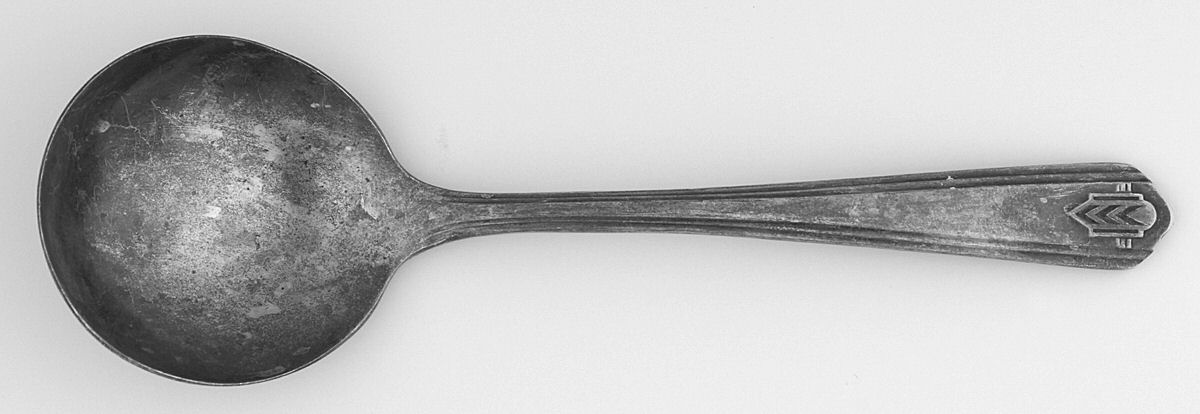 Chevron (Silverplate, 1930) Round Bowl Soup Spoon (Bouillon) by Oneida Silver-1