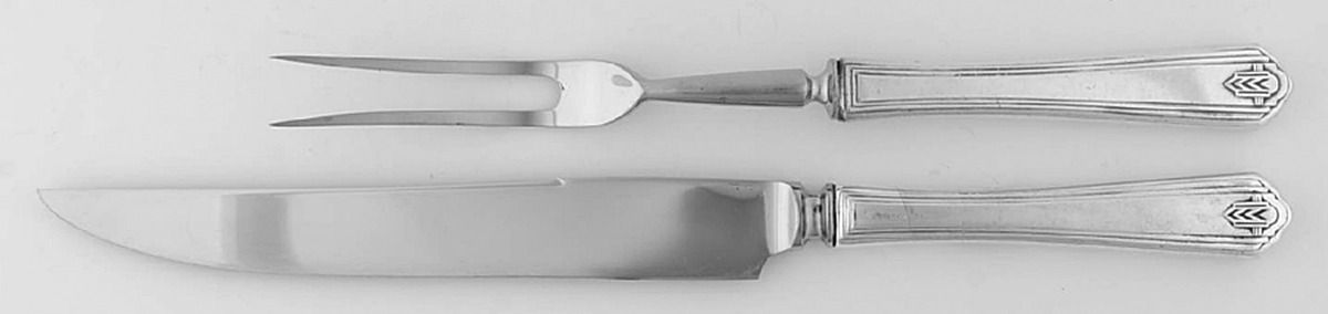 Chevron (Silverplate, 1930) Small Stainless Blade 2-Piece Steak Carving Set by Oneida Silver-1