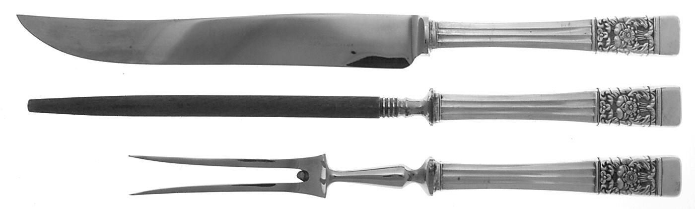 Coronation (Silverplate, 1936, No Mono) Large 3-Piece Roast Carving Set w/ Stainless Blade by Oneida Silver-1
