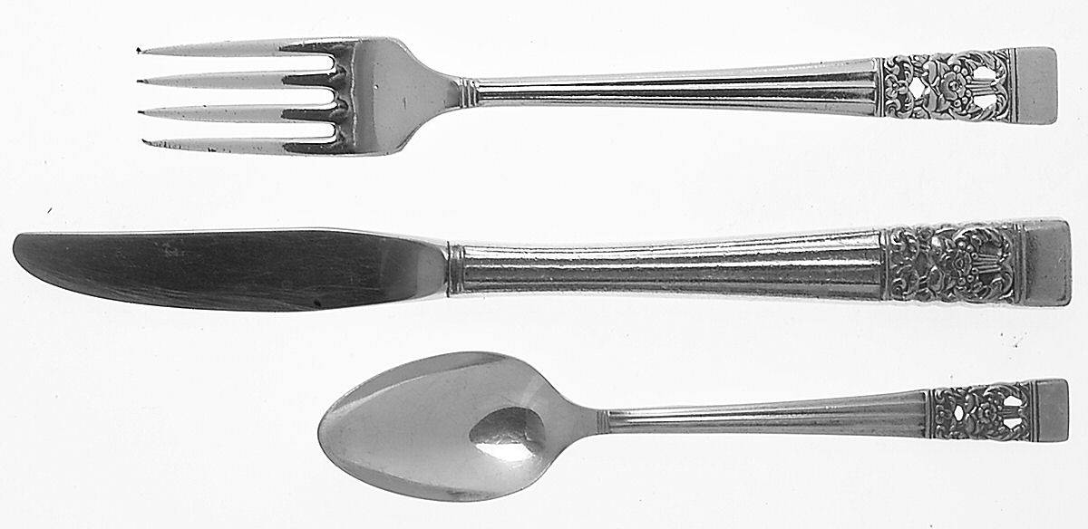 Coronation (Silverplate, 1936, No Mono) 3-Piece Youth Set (Knife, Fork & 5 O'Clock Spoon) by Oneida Silver-1