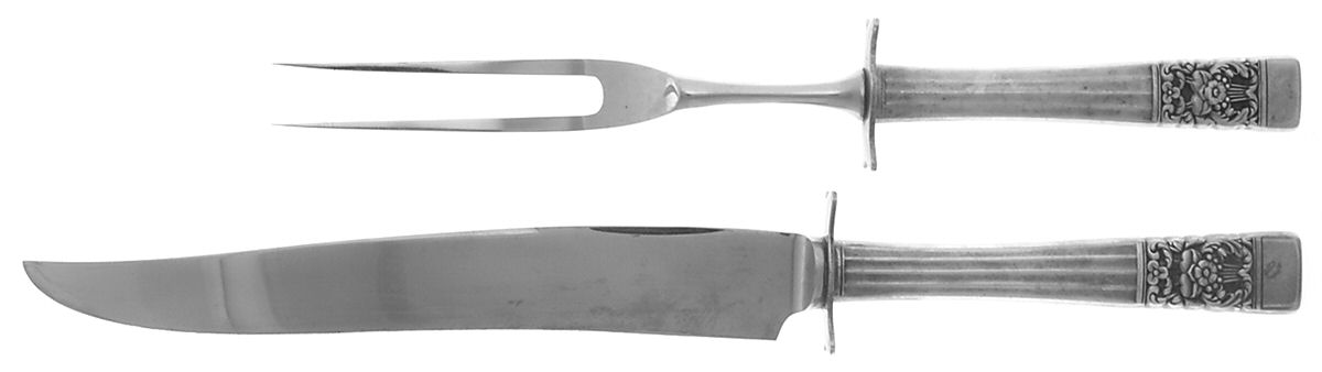 Coronation (Silverplate, 1936, No Mono) Large 2-Piece Roast Carving Set with Stainless Blade by Oneida Silver-1