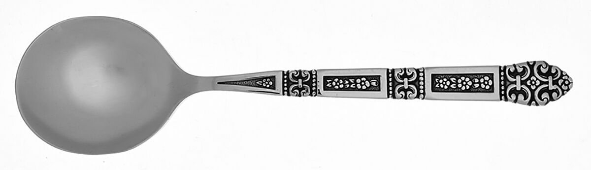 Coronation (Stainless, Black Accent) Round Bowl Soup Spoon (Cream Soup) HC by Oneida Silver-1