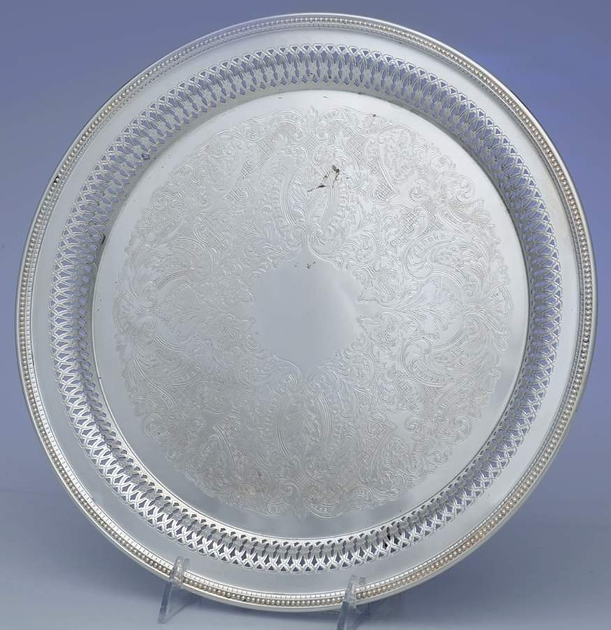 Colonial Suite (Silverplate, Hollowware) 12" Pierced Round Tray by Oneida Silver-1