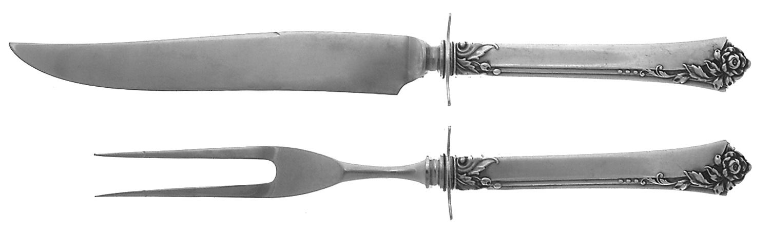 Damask Rose (Sterling, 1946, No Monograms) 2 Piece Small Carving Set W/ Sterling Guard by Oneida Silver-1
