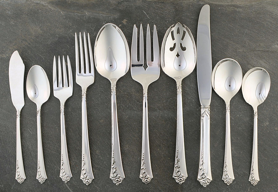 Damask Rose (Sterling, 1946, No Monograms) 45 Piece Dinner Size Starter Set by Oneida Silver-1