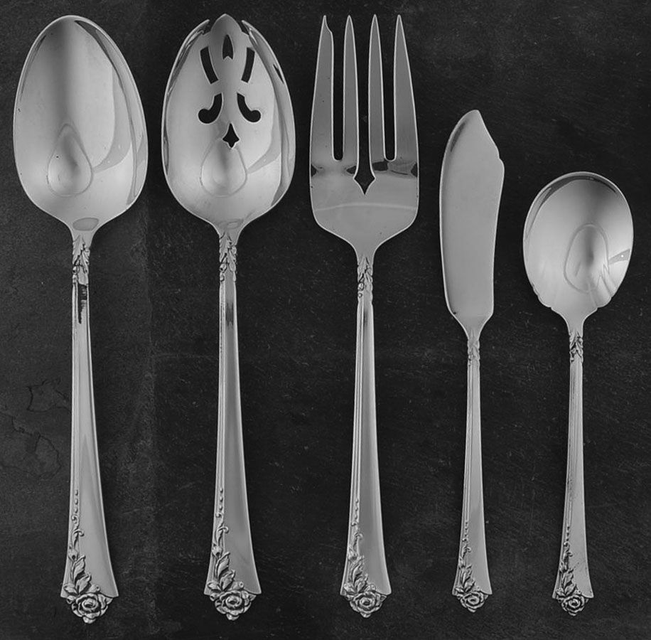 Damask Rose (Sterling, 1946, No Monograms) 5 Piece Hostess Set by Oneida Silver-1