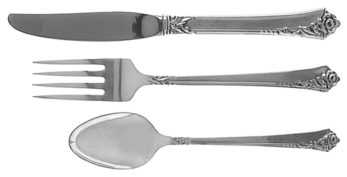 Damask Rose (Sterling, 1946, No Monograms) 3-Piece Youth Set (Knife, Fork & 5 O'Clock Spoon) by Oneida Silver-1