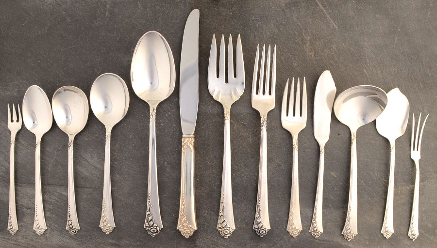 Damask Rose (Sterling, 1946, No Monograms) 55 Piece Set by Oneida Silver-1