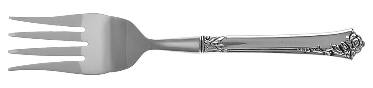 Damask Rose (Sterling, 1946, No Monograms) Cold Meat Fork Large, Stainless Tines HC by Oneida Silver-1