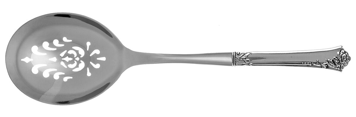 Damask Rose (Sterling, 1946, No Monograms) Casserole Spoon with Pierced Stainless Bowl HC by Oneida Silver-1