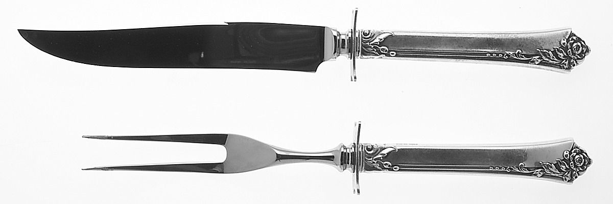 Damask Rose (Sterling, 1946, No Monograms) Small Stainless Blade 2-Piece Steak Carving Set by Oneida Silver-1