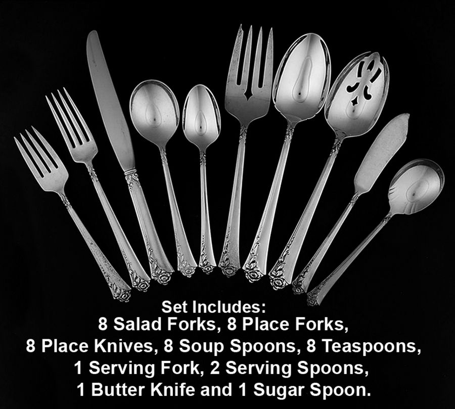 Damask Rose (Sterling, 1946, No Monograms) 45 Piece Place Size Starter Set by Oneida Silver-1