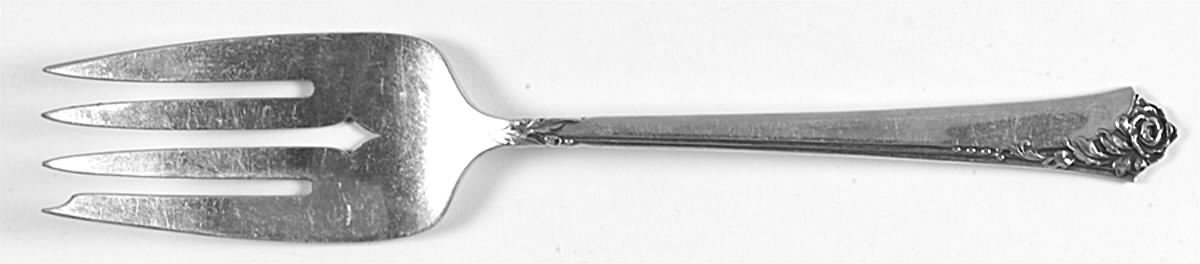 Damask Rose (Sterling, 1946, No Monograms) Medium Solid Cold Meat Serving Fork by Oneida Silver-1
