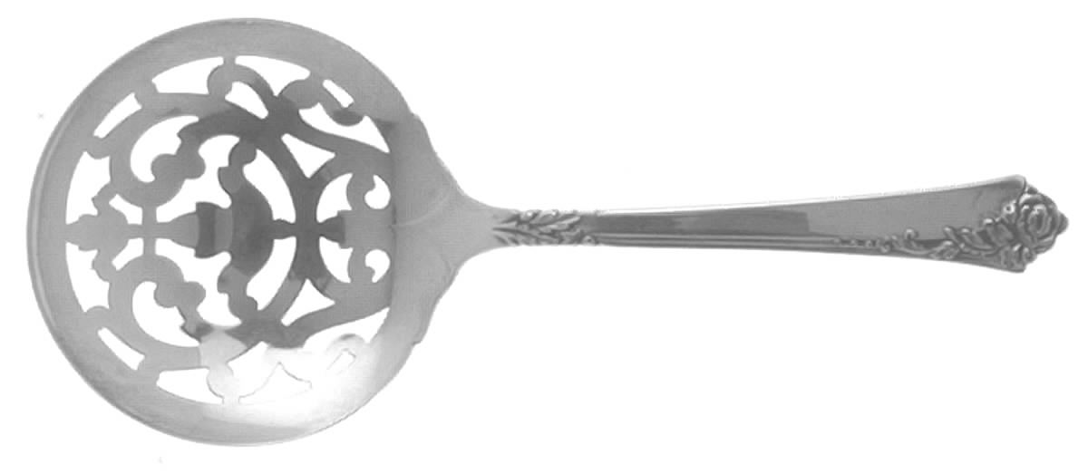 Damask Rose (Sterling, 1946, No Monograms) Solid Bon Bon Spoon with Pierced Bowl by Oneida Silver-1