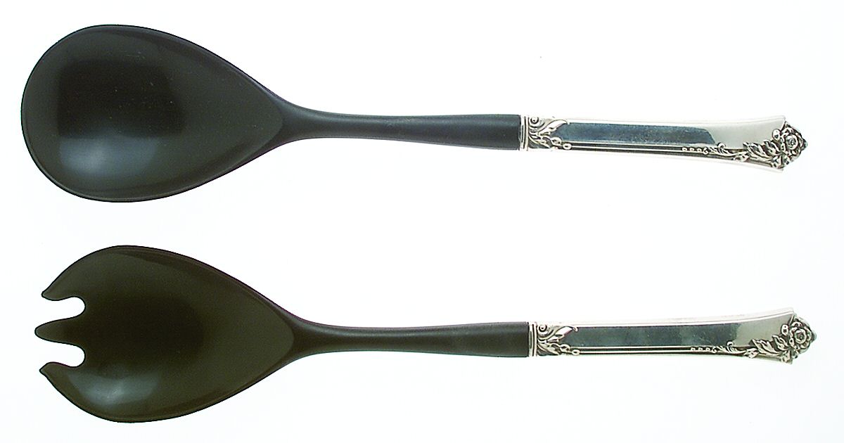 Damask Rose (Sterling, 1946, No Monograms) Plastic Bowl 2-Piece Salad Set by Oneida Silver-1