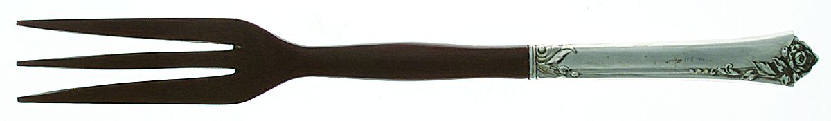 Damask Rose (Sterling, 1946, No Monograms) Salad Serving Fork with Wooden Prongs by Oneida Silver-1