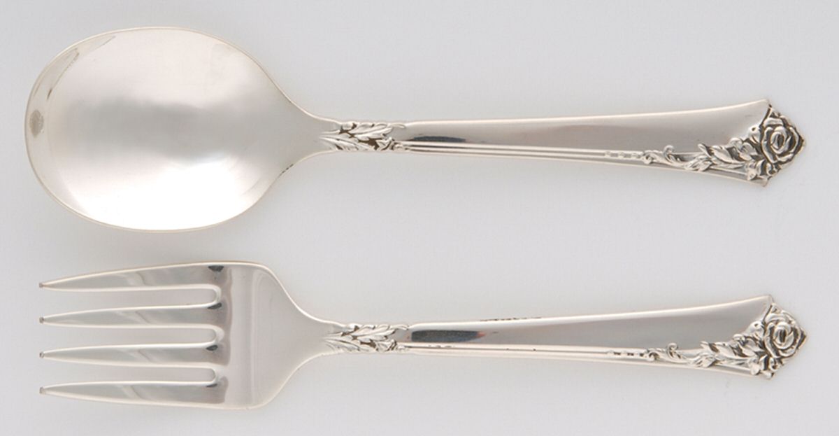 Damask Rose (Sterling, 1946, No Monograms) 2 Pc Baby Set (BF, BS) by Oneida Silver-1