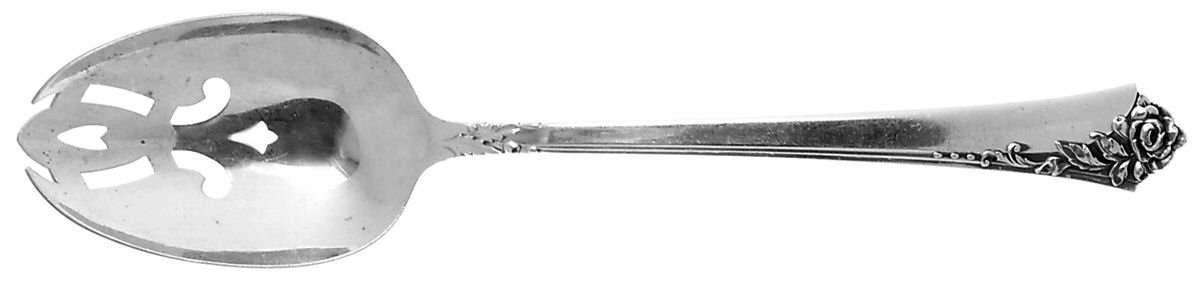 Damask Rose (Sterling, 1946, No Monograms) Pierced Tablespoon (Serving Spoon) by Oneida Silver-1