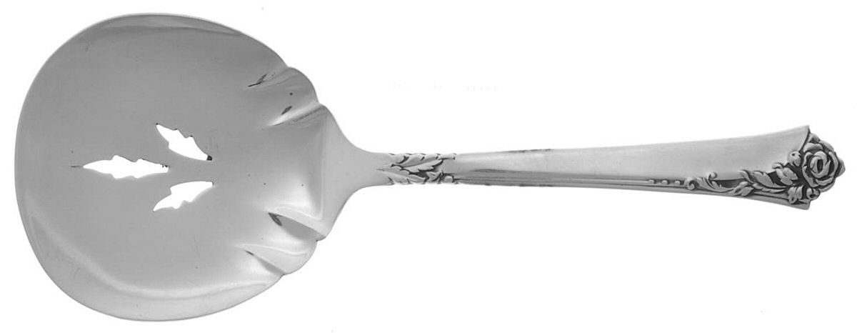 Damask Rose (Sterling, 1946, No Monograms) Solid Bon Bon Spoon with Pierced Bowl by Oneida Silver-1