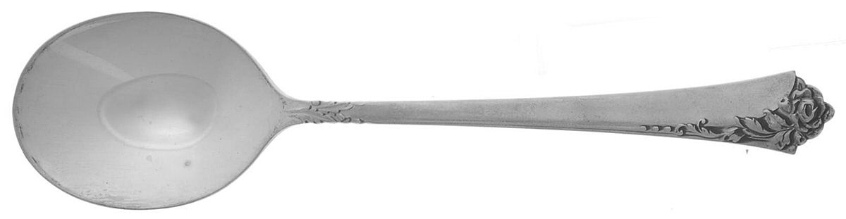 Damask Rose (Sterling, 1946, No Monograms) Round Bowl Soup Spoon (Cream Soup) by Oneida Silver-1