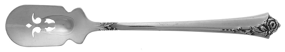 Damask Rose (Sterling, 1946, No Monograms) Short Handled Olive Spoon with Pierced Bowl by Oneida Silver-1